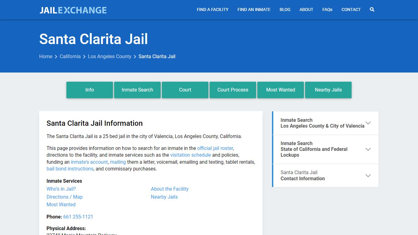 Santa Clarita Jail, CA Inmate Search, Information